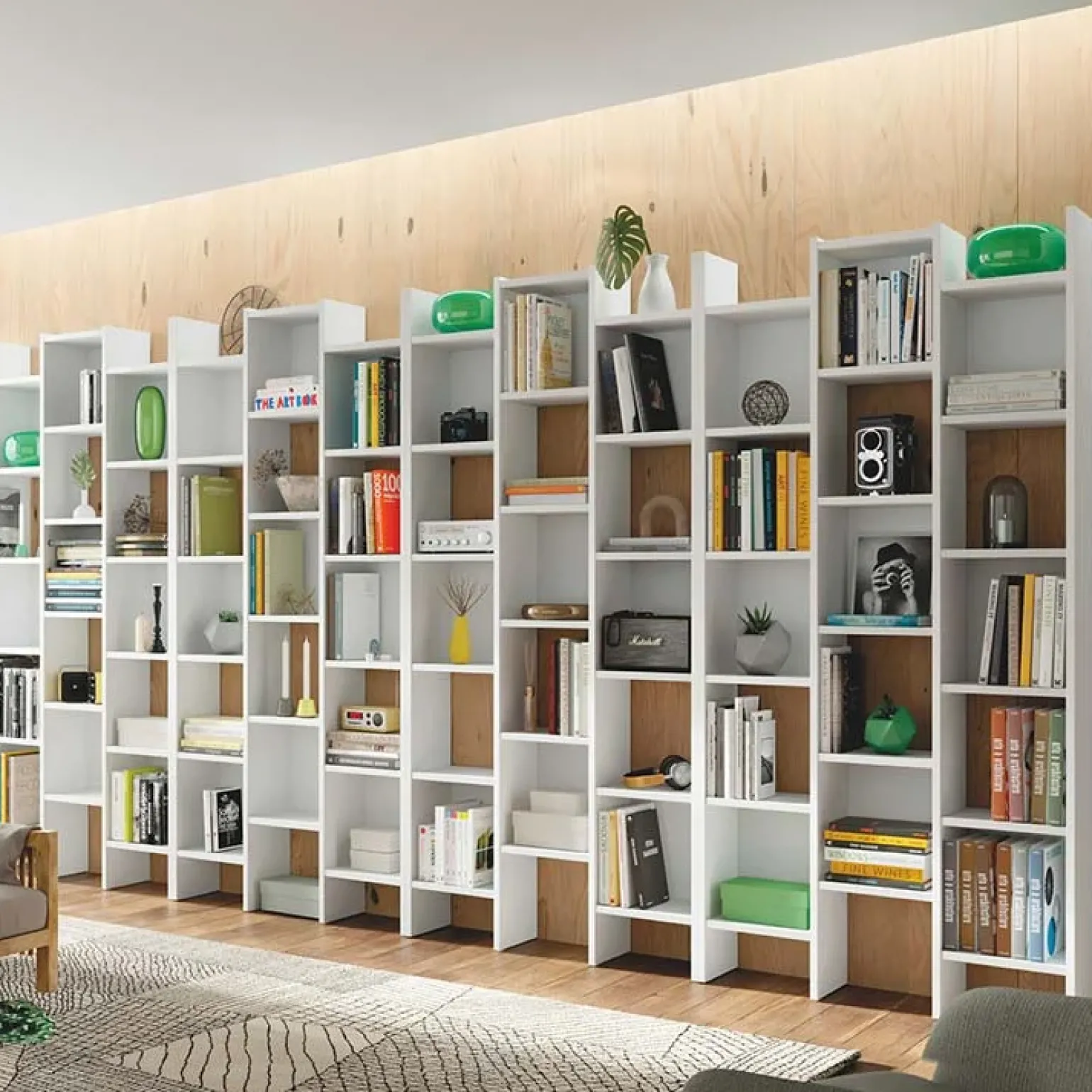 Libreria da parete scaffale 384x192h cm moderna bianco opaco Jasmine