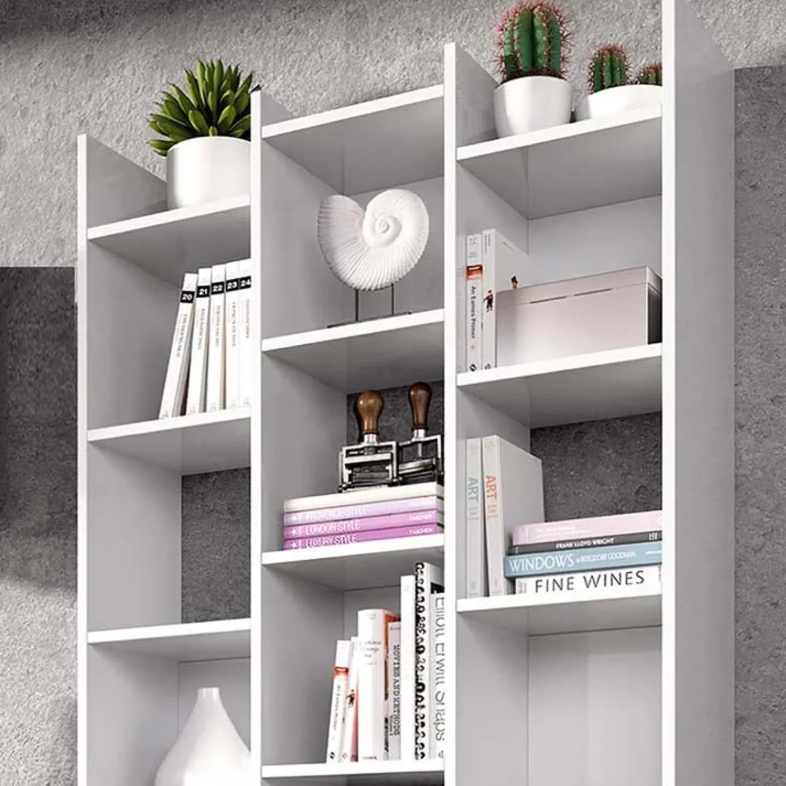 Libreria da parete scaffale 384x192h cm moderna bianco opaco Jasmine