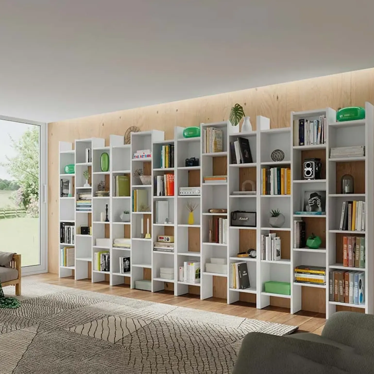 Libreria da parete scaffale 384x192h cm moderna bianco opaco Jasmine