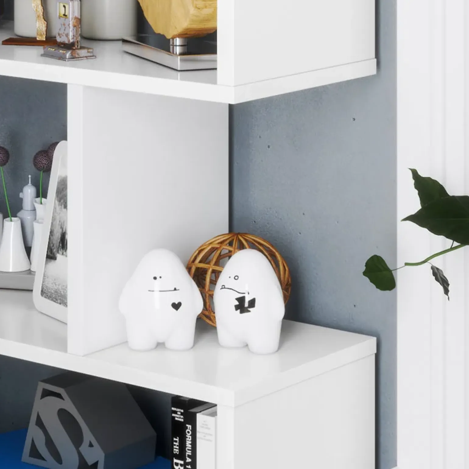 Libreria da parete 320x192h cm moderna soggiorno bianco opaco Amira