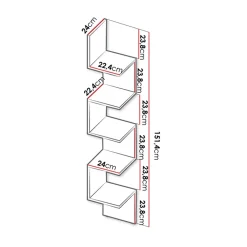 Libreria da parete 24x151h cm 5 ripiani a giorno moderna bianco Siri