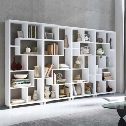 Libreria da parete 274x161h cm moderna soggiorno bianco frassinato Eliza