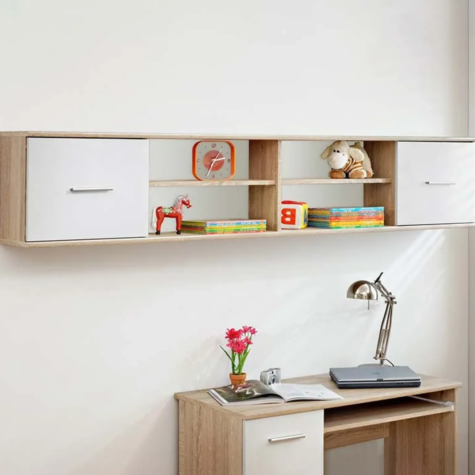 Libreria sospesa 204x39h cm moderna quercia sonoma bianco opaco Ciak