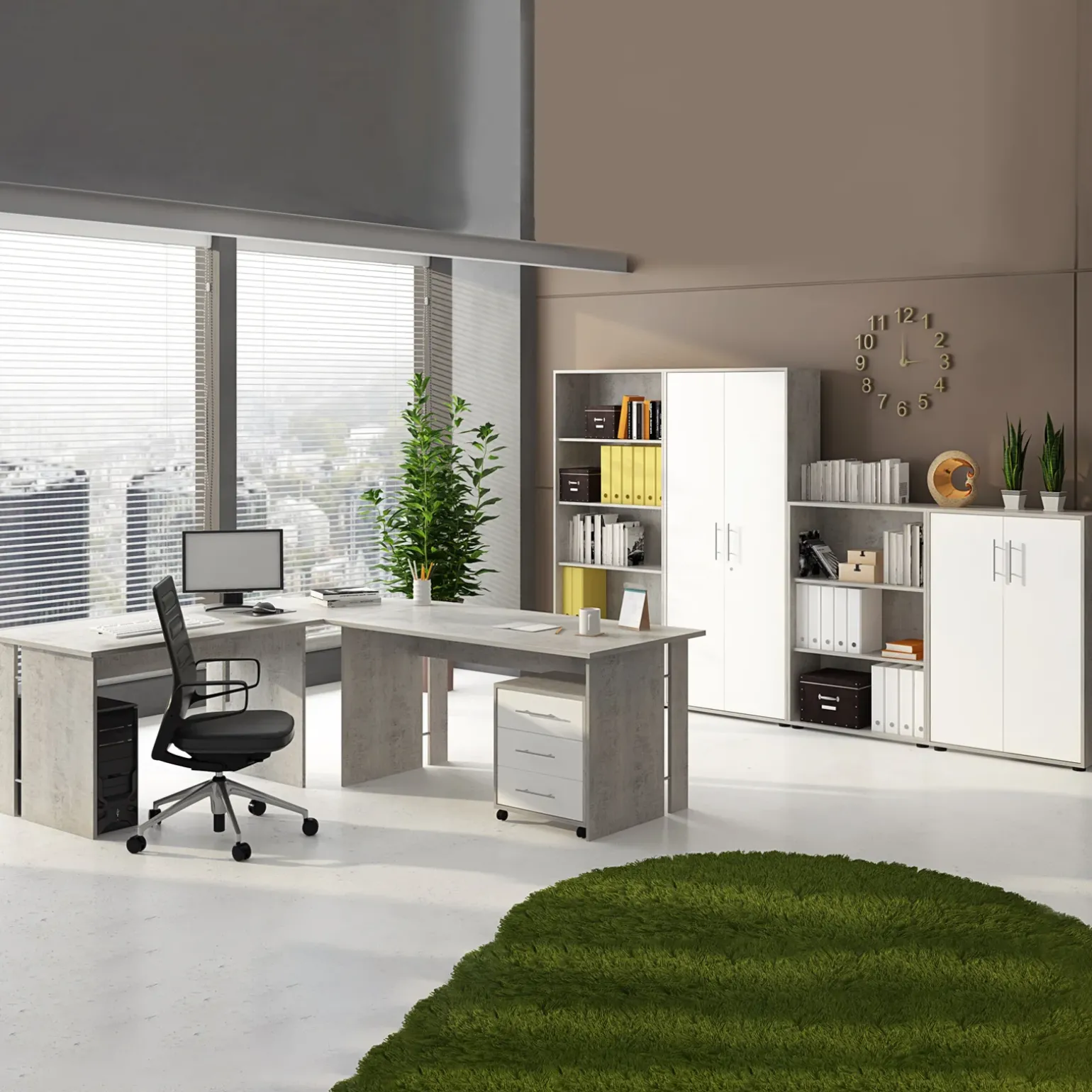 Libreria ufficio 79x118h cm due ripiani moderna cemento Woody