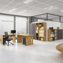 Libreria ufficio 79x118h cm due ripiani moderna rovere Woody