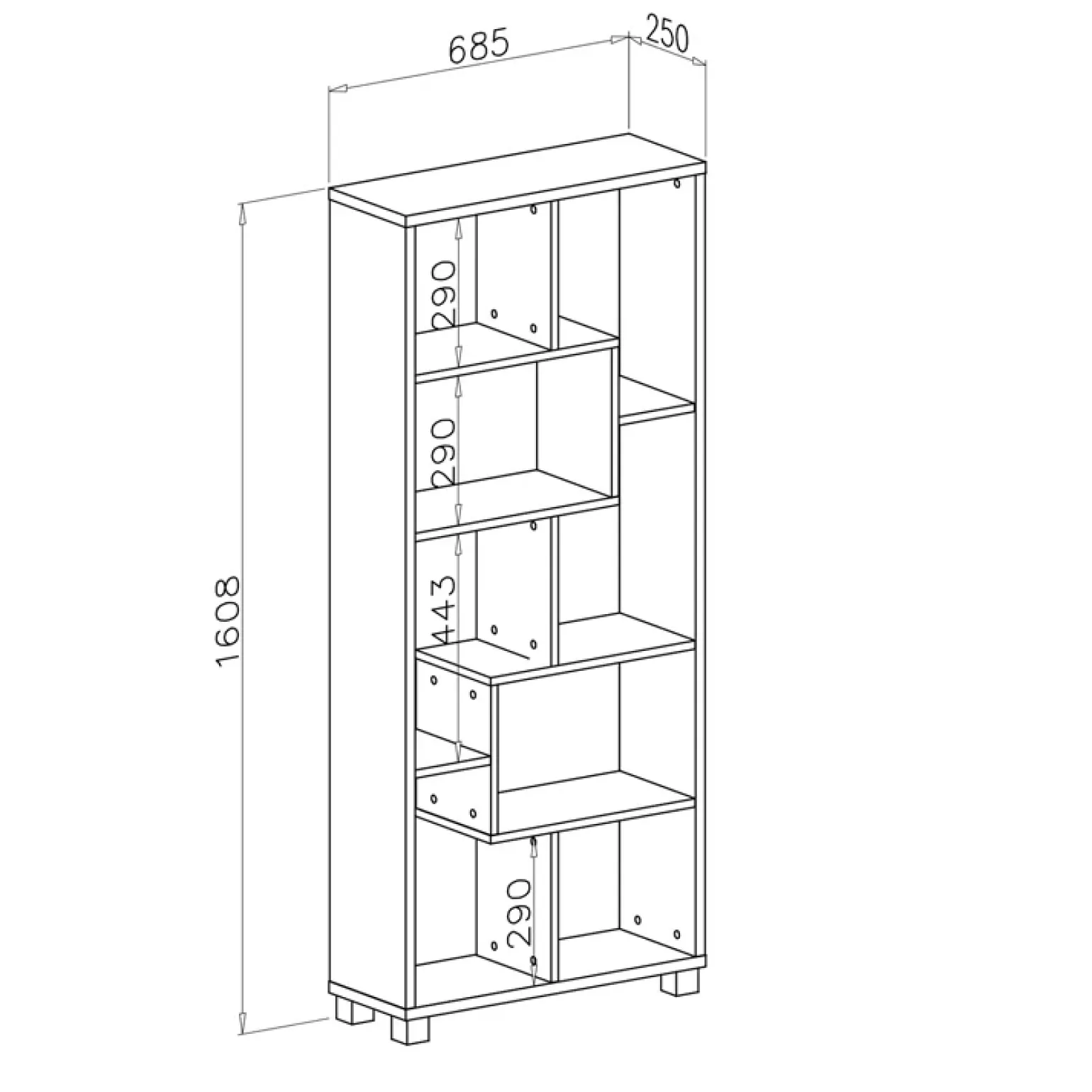 Libreria verticale 69x161h cm reversibile moderna rovere Eliza