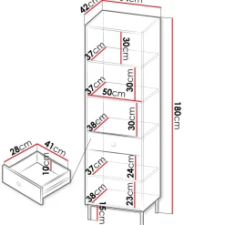 Libreria 54x180h cm 1 anta 1 cassetto 3 vani nero opaco Giuggiola