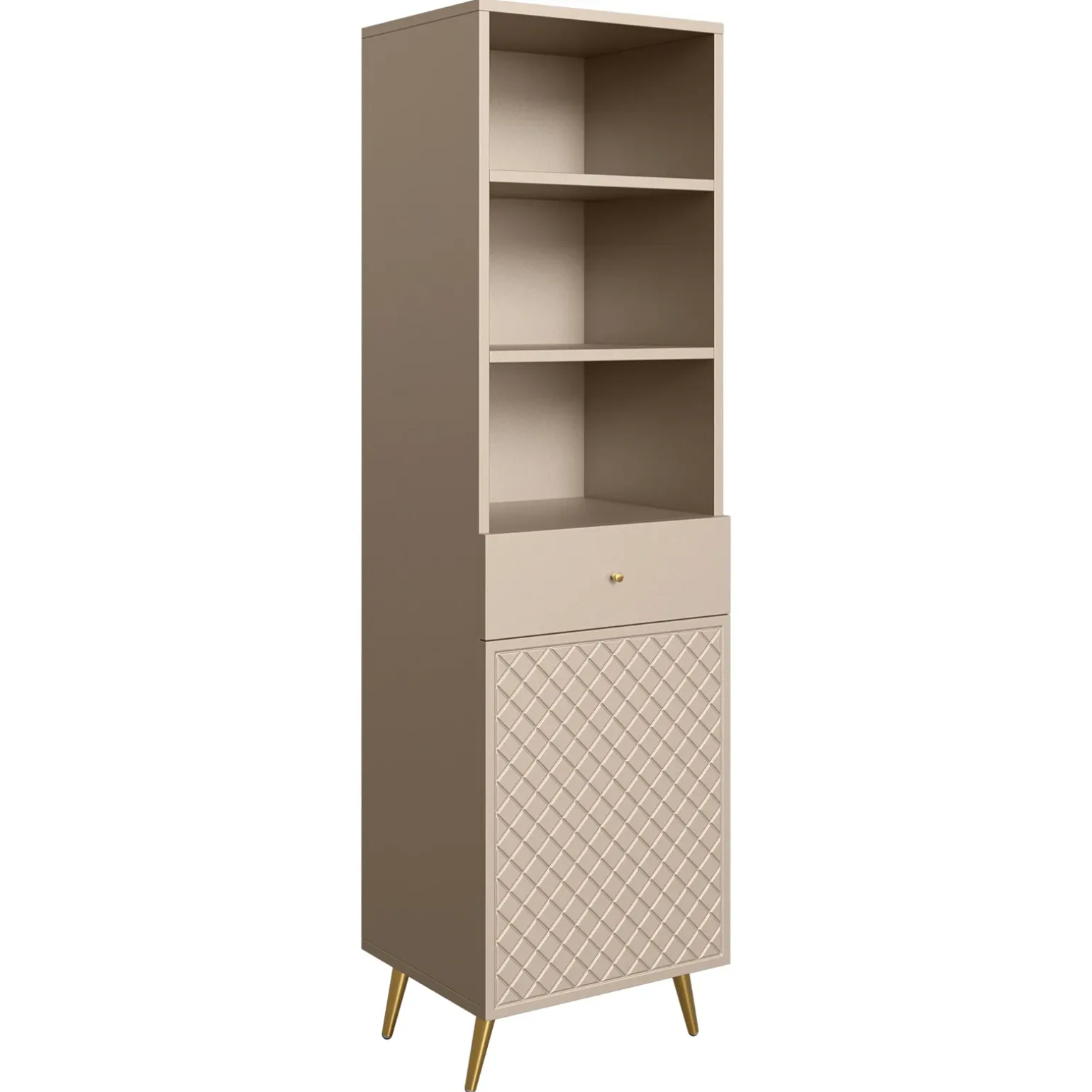 Libreria 50x177h cm 1 anta 3 vani 1 cassetto con frontali decorati beige Simona