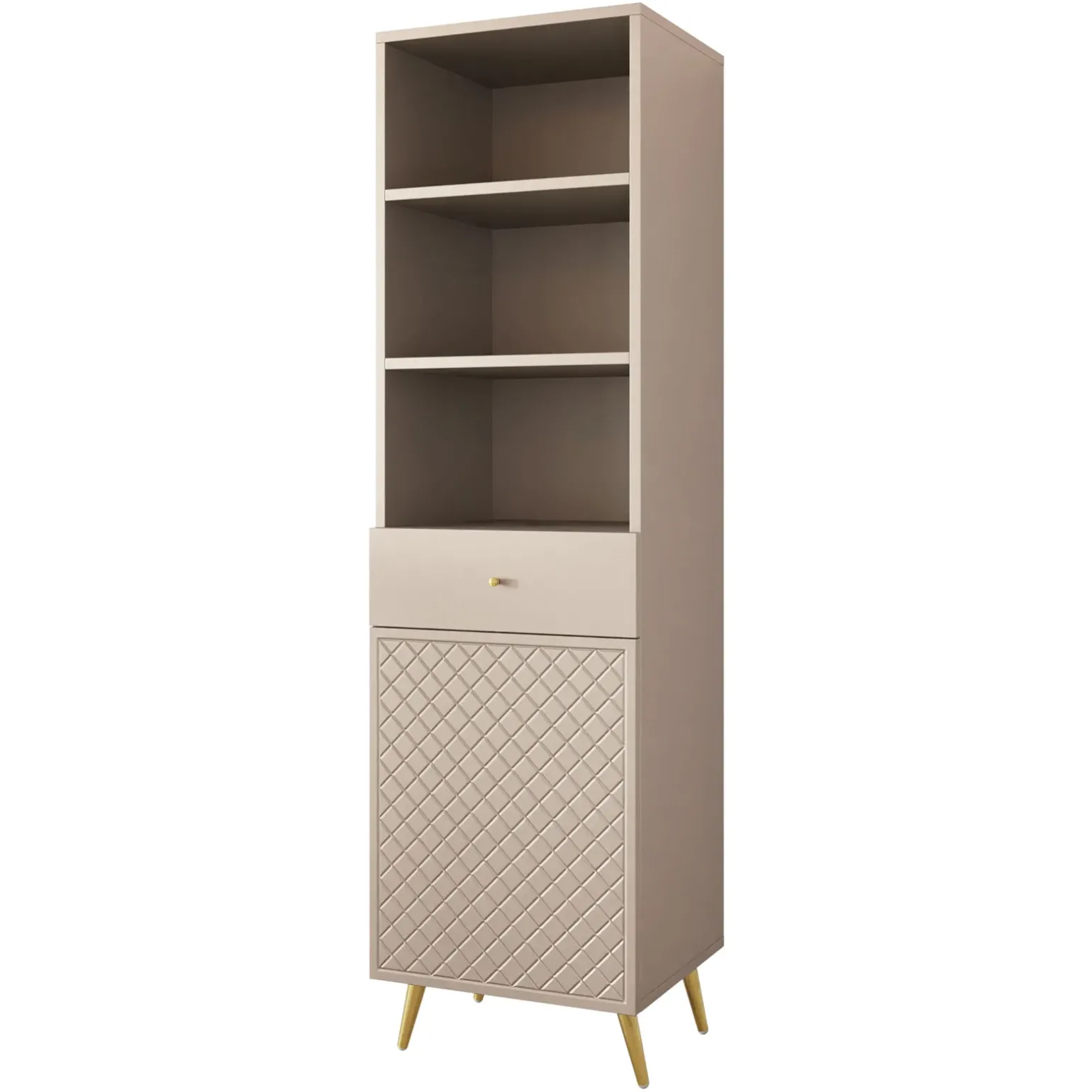 Libreria 50x177h cm 1 anta 3 vani 1 cassetto con frontali decorati beige Simona