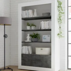 Libreria 110x190h cm 2 ante con ripiani moderna bianco lucido ossido Florena