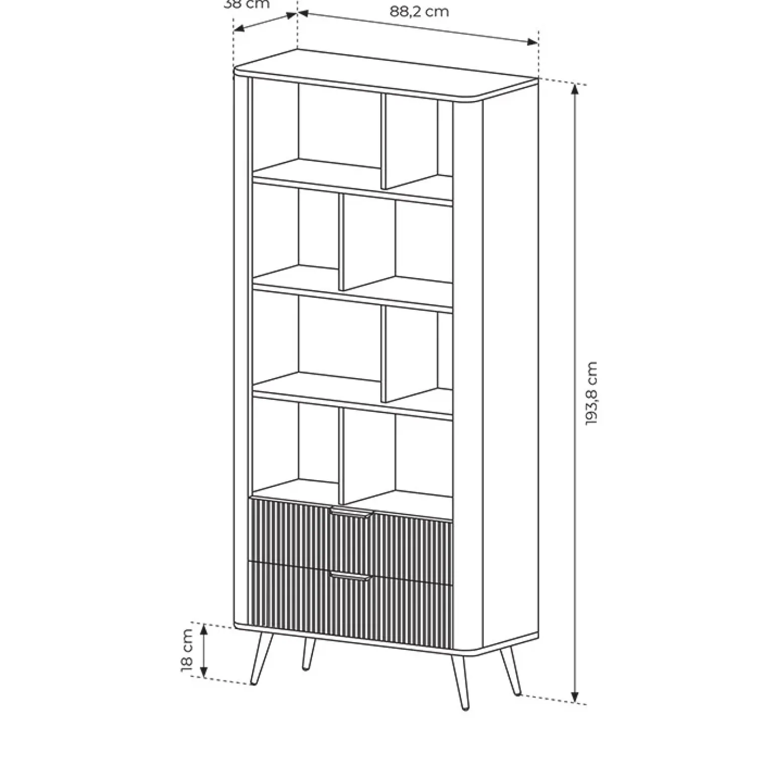 Libreria 88x194h cm 2 cassetti 8 vani a giorno beige cannettato Ramis