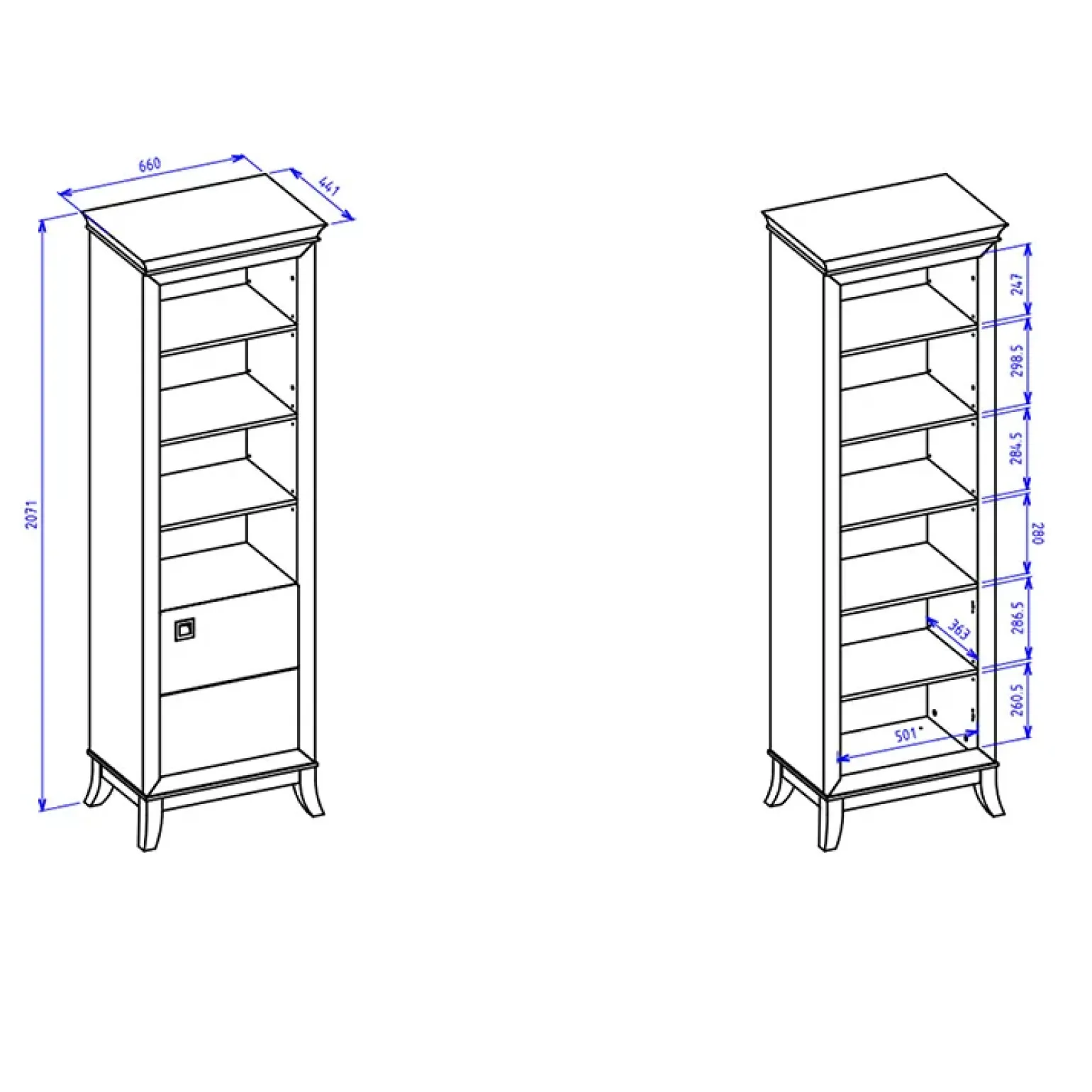 Libreria 66x207h cm 4 ripiani moderna antracite lucido rovere scuro Umag