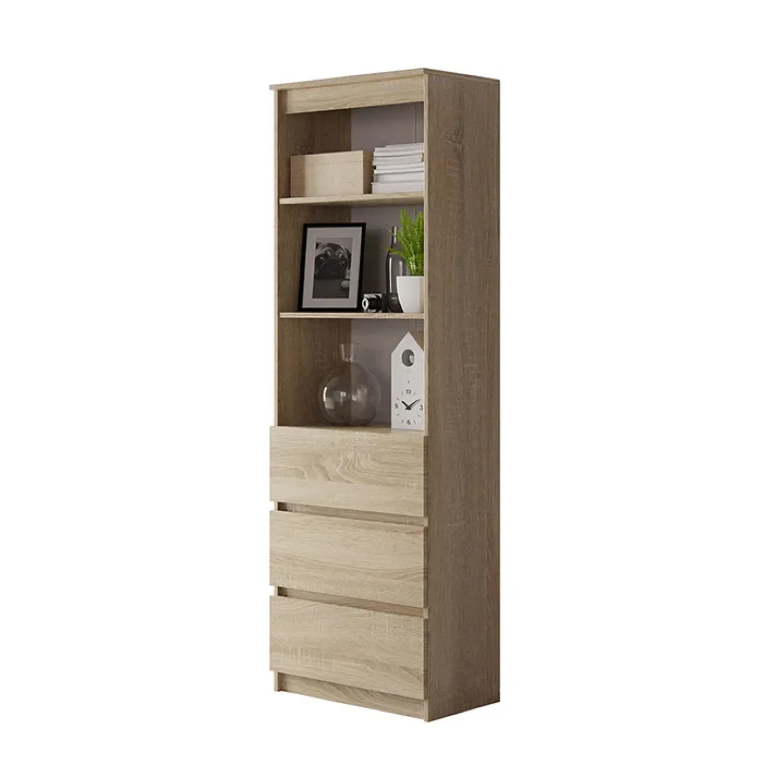 Libreria 60x180h cm 3 vani a giorno 3 cassetti moderna rovere Sterling