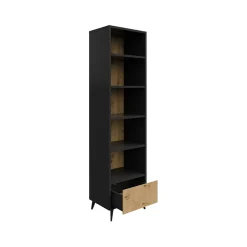 Libreria 50x192h cm 5 vani a giorno 1 cassetto rovere nero Hans