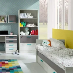 Libreria 83x195h cm con 2 cassetti bianco pino grigio blu Maya Gihome®