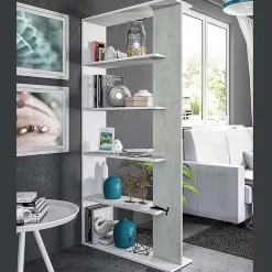 Libreria 90x180h cm moderna bianco opaco cemento Elira