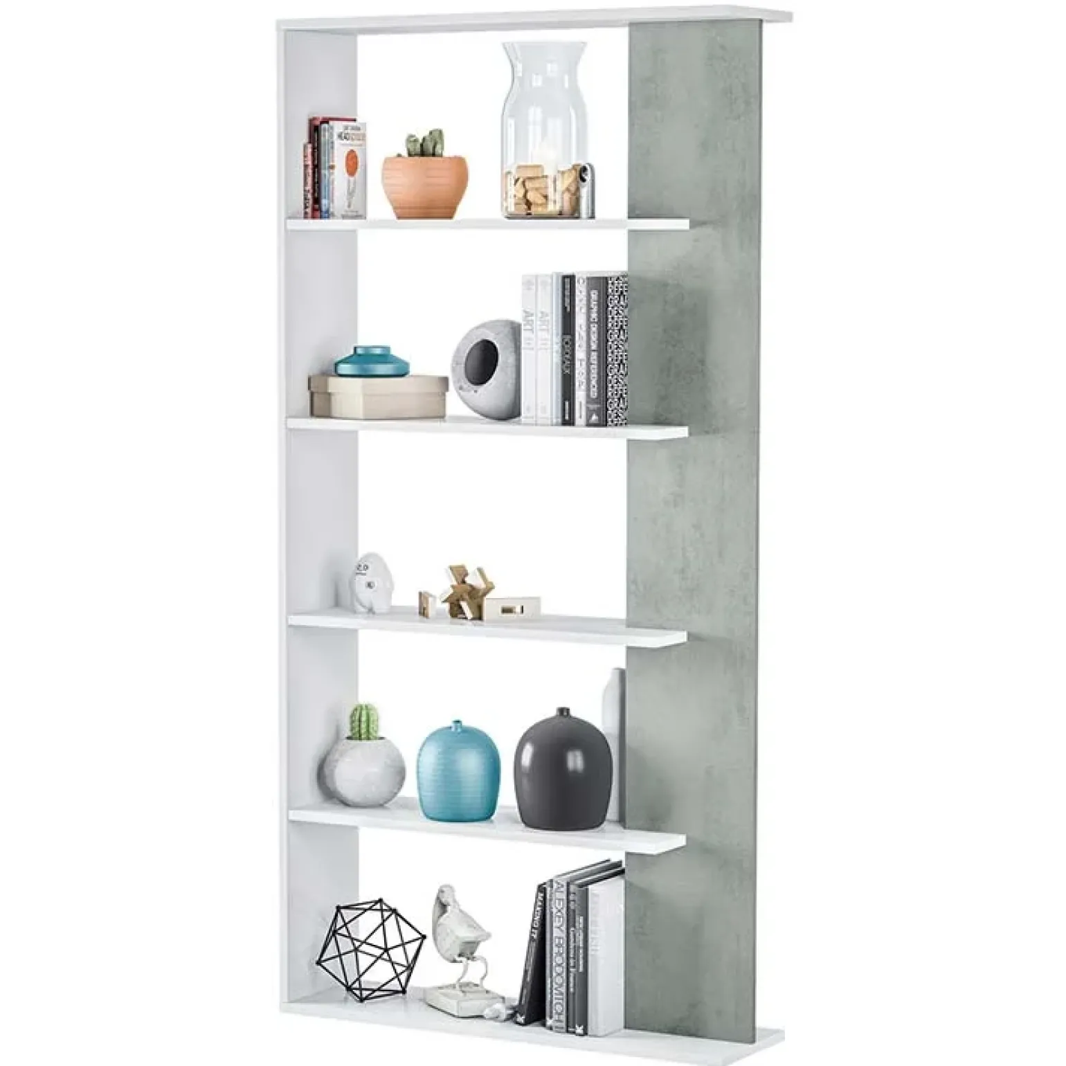 Libreria 90x180h cm moderna bianco opaco cemento Elira