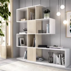 Libreria 145x145h cm moderna bianco rovere natura Snake