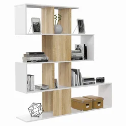 Libreria 145x145h cm moderna bianco rovere natura Snake