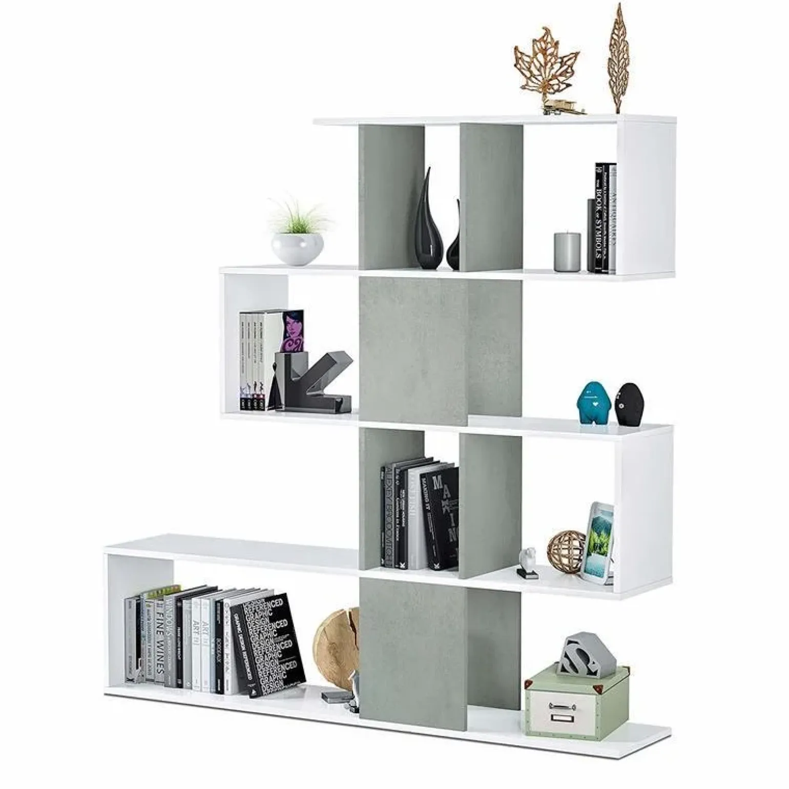 Libreria 145x145h cm moderna bianco opaco cemento Snake