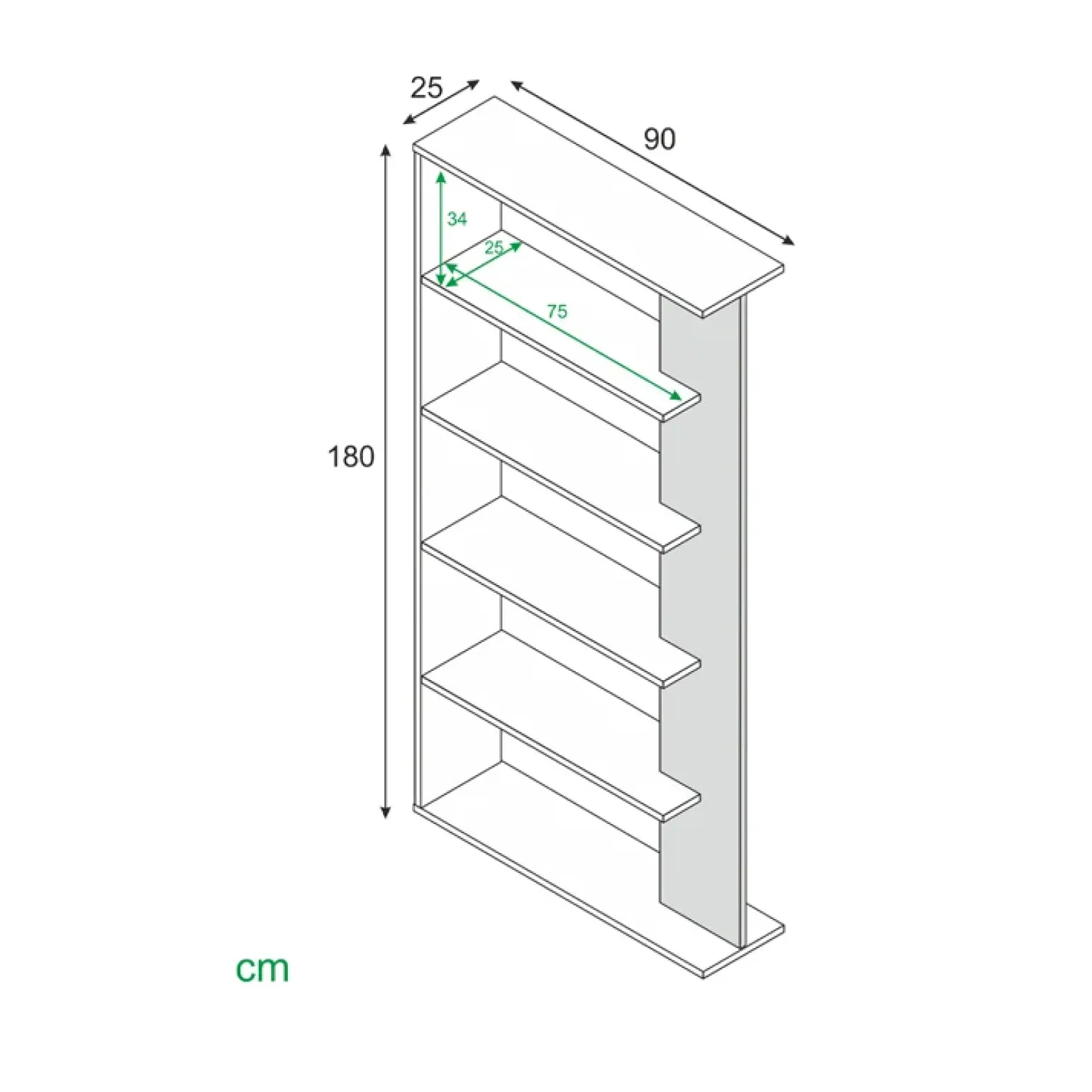Libreria 90x180h cm moderna bianco opaco rovere Elira