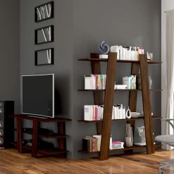 Libreria 140x151h cm soggiorno moderna rovere scuro Cosmo