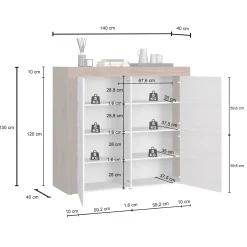 Madia alta moderna 140x130h cm tortora rovere Block