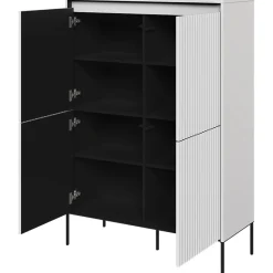 Madia alta 98x140h cm 4 ante con led cannettato bianco opaco nero Camelia