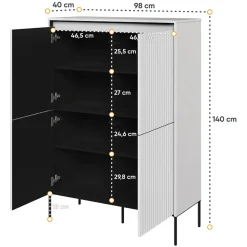 Madia alta 98x140h cm 4 ante con led cannettato bianco opaco nero Camelia