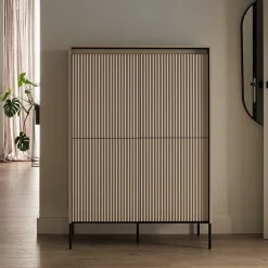 Madia alta 98x140h cm 4 ante con led cannettato beige nero Camelia