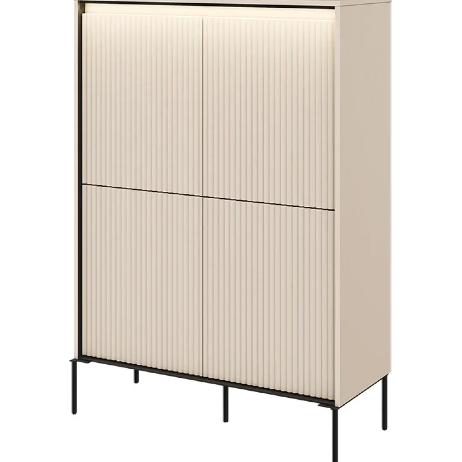 Madia alta 98x140h cm 4 ante con led cannettato beige nero Camelia