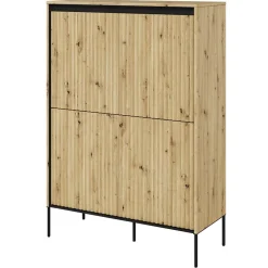 Madia alta 98x140h cm 4 ante con led cannettato rovere rustico nero Camelia