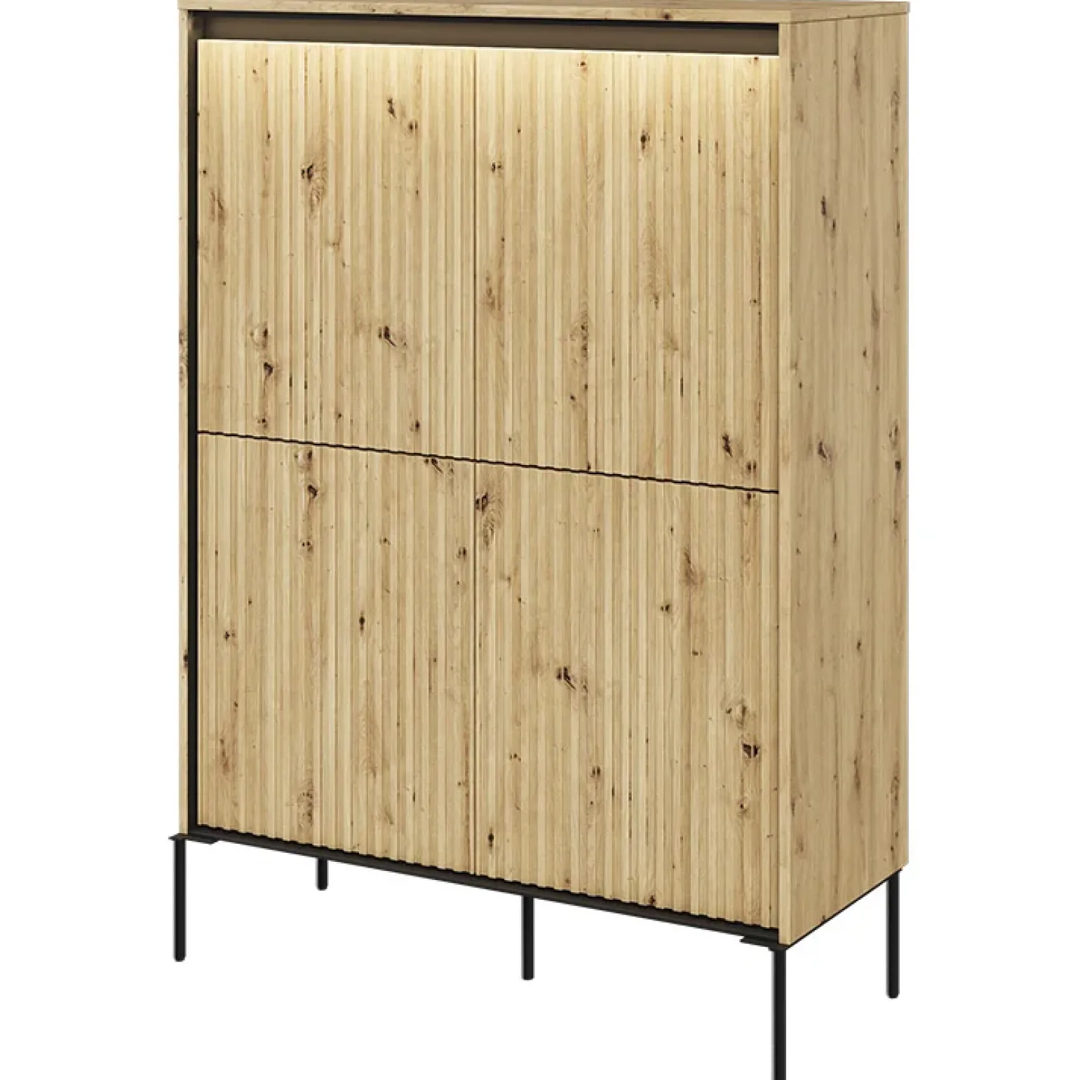 Madia alta 98x140h cm 4 ante con led cannettato rovere rustico nero Camelia