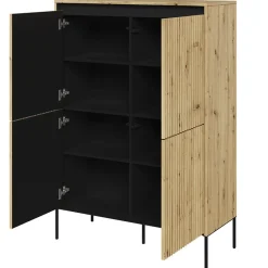 Madia alta 98x140h cm 4 ante con led cannettato rovere rustico nero Camelia