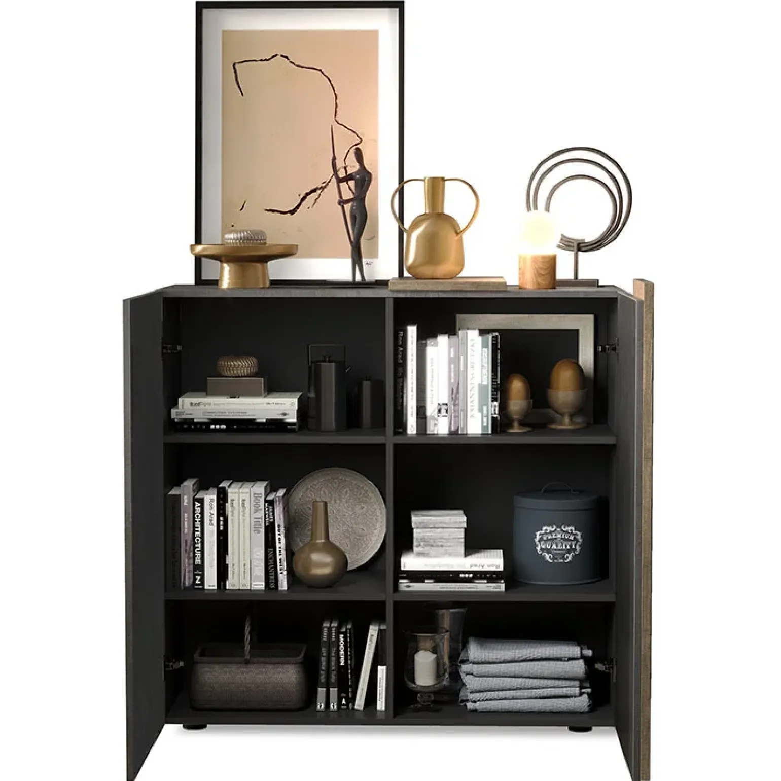Madia alta 121x113h cm 2 ante moderna titanio rovere Universal