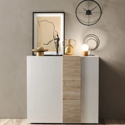 Madia alta 121x113h cm 2 ante moderna bianco lucido rovere Universal