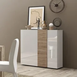 Madia alta 121x113h cm 2 ante moderna  bianco lucido rovere Universal