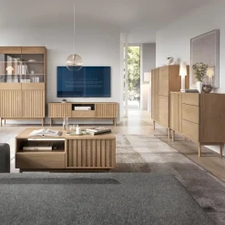 Madia alta 106x130h cm design moderno cannettato rovere Colby