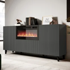 Madia con camino 181x83h cm moderno cannettato antracite Essence