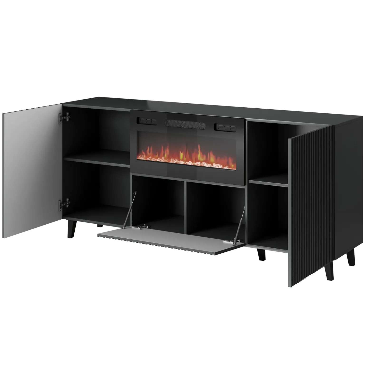 Madia con camino 181x83h cm moderno cannettato antracite Essence