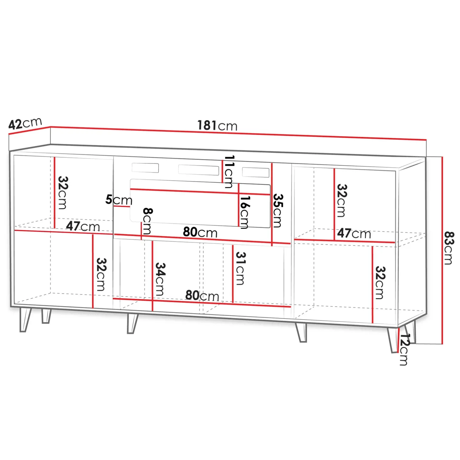 Madia con camino 181x83h cm moderno cannettato antracite Essence