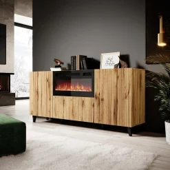 Madia con camino 181x83h cm moderno cannettato quercia Essence