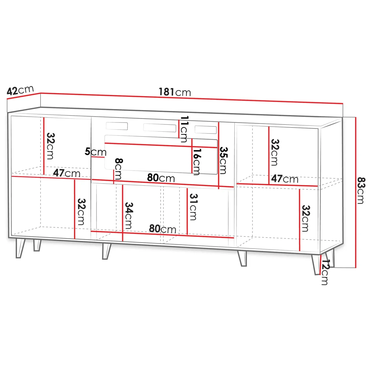 Madia con camino 181x83h cm moderno cannettato quercia Essence