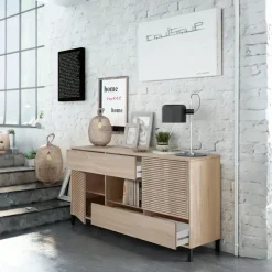 Madia moderna 151x80h cm 2 ante industrial rovere cannettato Lopez