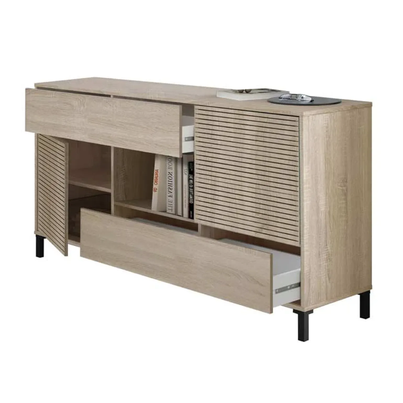 Madia moderna 151x80h cm 2 ante industrial rovere cannettato Lopez