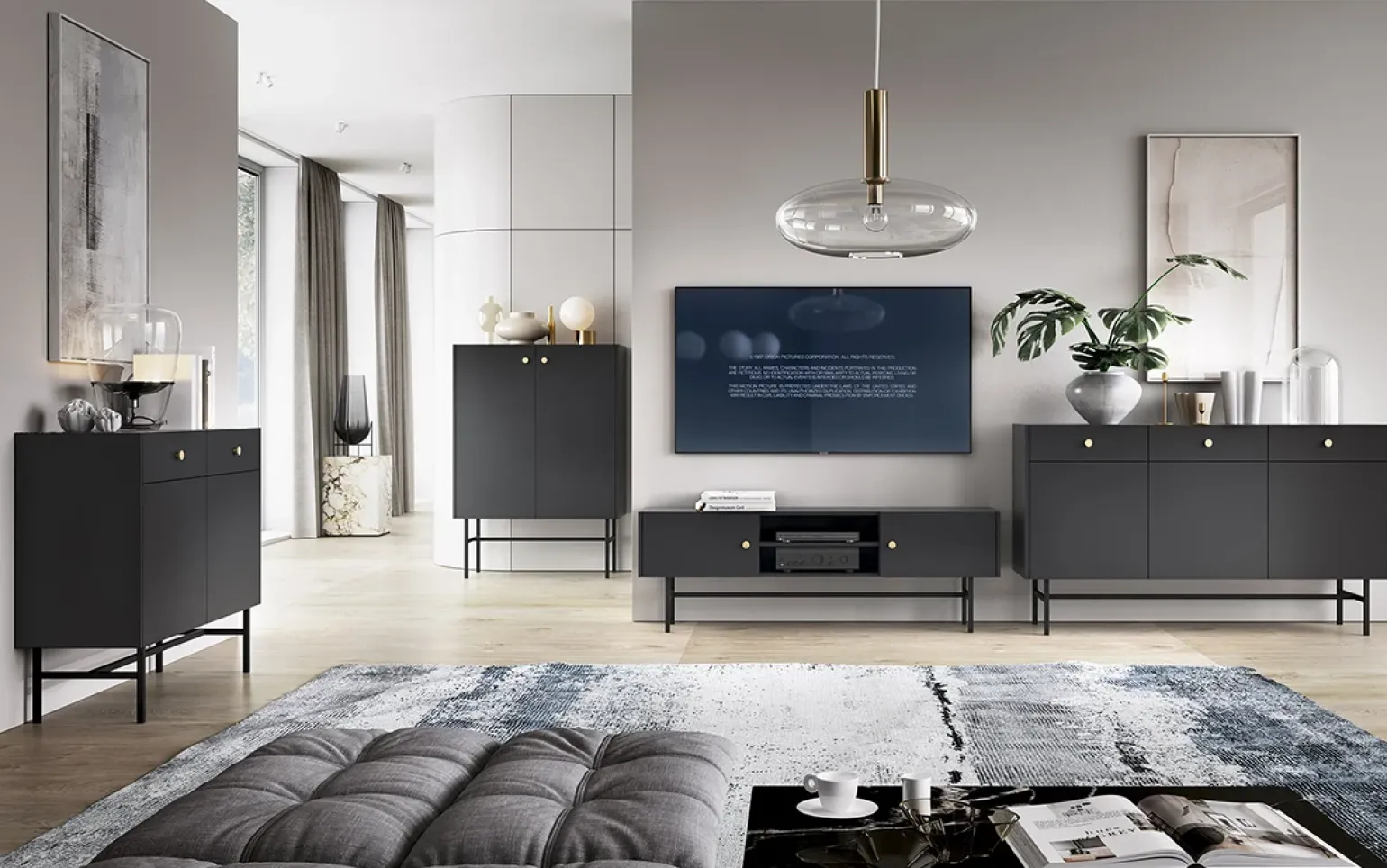 Madia moderna 155x90h cm 3 ante 3 cassetti nero Eterna
