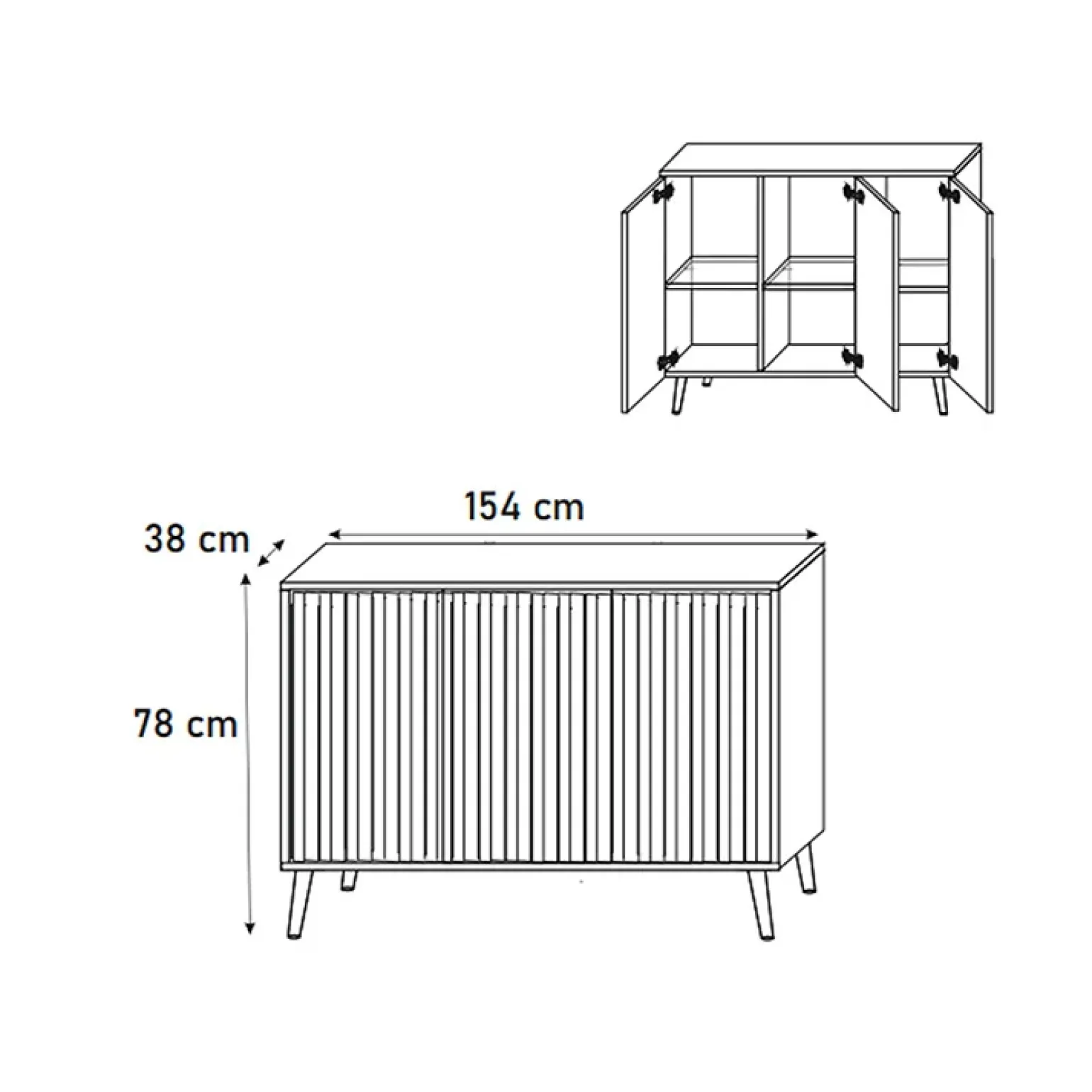 Madia moderna 154x78h cm 3 ante nero cannettato Celestia