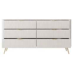 Madia moderna 163x81h cm 6 cassetti moderna beige cannettato Ramis