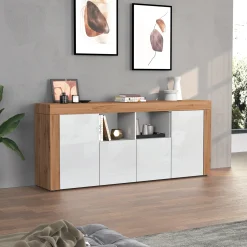 Madia moderna 200x85h cm bianco lucido rovere Block