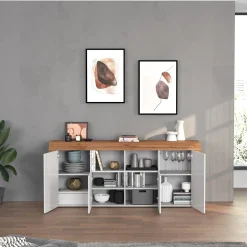 Madia moderna 200x85h cm bianco lucido rovere Block